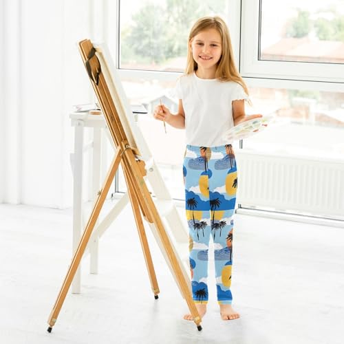 ALAZA Girls' Leggings Children's Yoga Pants Skinny Printed Dance Palm Tree Silhouette Comfortable 4T4
