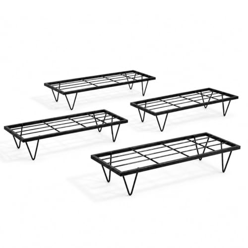 Image of BonKaso Heavy Duty Rectangle Plant Stand: 60.9X 20.3 x 12.7 cm, Black - Set of 4, Modern Design for Indoor & Outdoor Use, Sturdy, Anti-Rust Planter Stand for Garden, Balcony, Patio