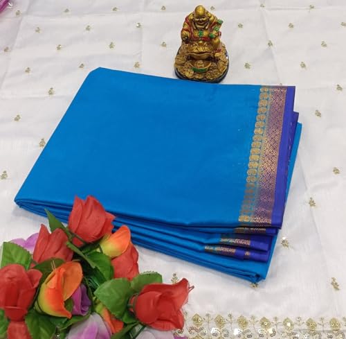Image of Anushka Fashions Semi Mysore Crepe Silk Saree with 2D Pattern, Contrast Border, Rich Pallu & Blouse Piece Included, Lightweight Ethnic Wear for Festive, Party & Traditional Occasions