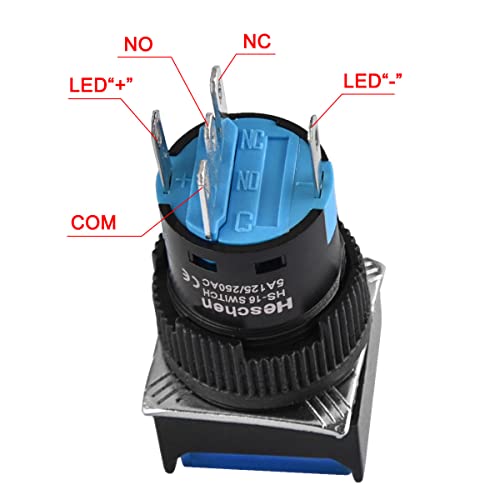 Heschen Interruttore a pulsante quadrato da 16 mm