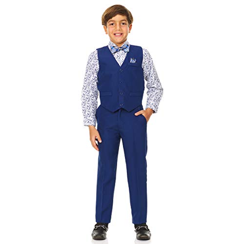 Image of Vittorino Boys 4 Piece Suit Set with Vest, Dress Shirt, Bow Tie, Pants & Pocket Square | Big & Little Kids Formal Apparel