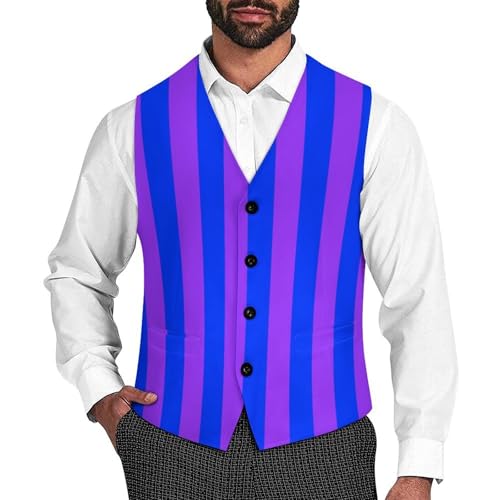 Blue And Purple Stripes Men's Suit Vest Slim Fit V-Ncek Waistcoat Business Casual Vest