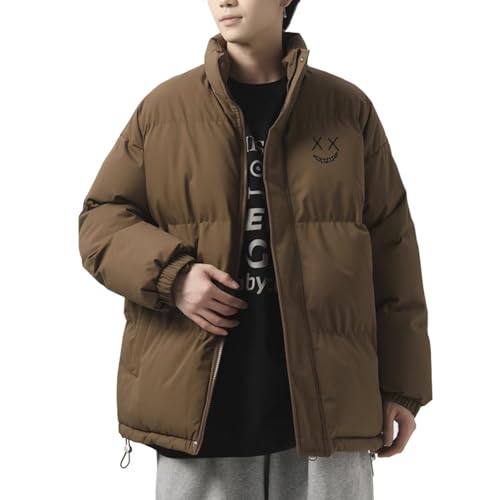 [uptoyou] ダウンジャケット メンズ 大きいサイズ ダウンコート 50-110kg対応 無地 防寒 防風 中綿ジャケット 暖かい 撥水 軽量 厚手 笑顔柄 アウター 冬服 カジュアル カジュアル アウトドア 通勤通学 男女兼用(XL コーヒー)