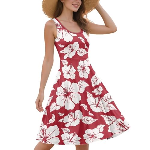 Image of Women Stylish Tank Dresses Sleeveless Round Neck Midi Casual Dress with Pocket for Summer