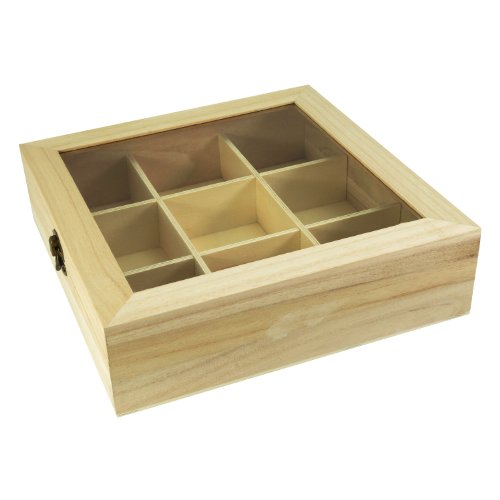 Incutex Opbergdoos van hout, theezakdoos, theedoos, theedoos, houten theepot met 9 vakken en kijkvenster - Image 6