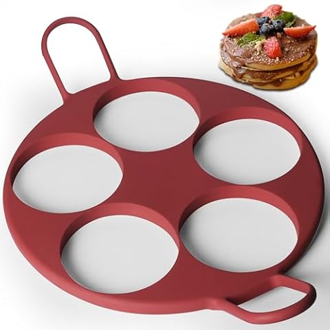 SugarWhisk Silicone Egg Molds, Egg Rings for Frying Eggs, Pancake Mold, Egg Circles for Friying Eggs, Egg Mold for Breakfast Sandwiches, 4” x5 Count, Red Cover