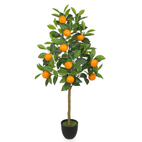 Artificial Orange Tree 3ft Fake Citrus Fruits Plant in Pot Large Fake Floor Plants Faux Trees Indoor Orange Decorations for Home Living Room Office