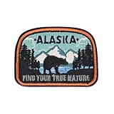 Alaska Find Your True Nature Patch, Mountain Bear Landscape Hook and Loop Embroidered Patch for Backpack, Denim Jacket, Hiking Bag, Camping Gear, Wilderness Patch for Campers and Outdoor Explorers