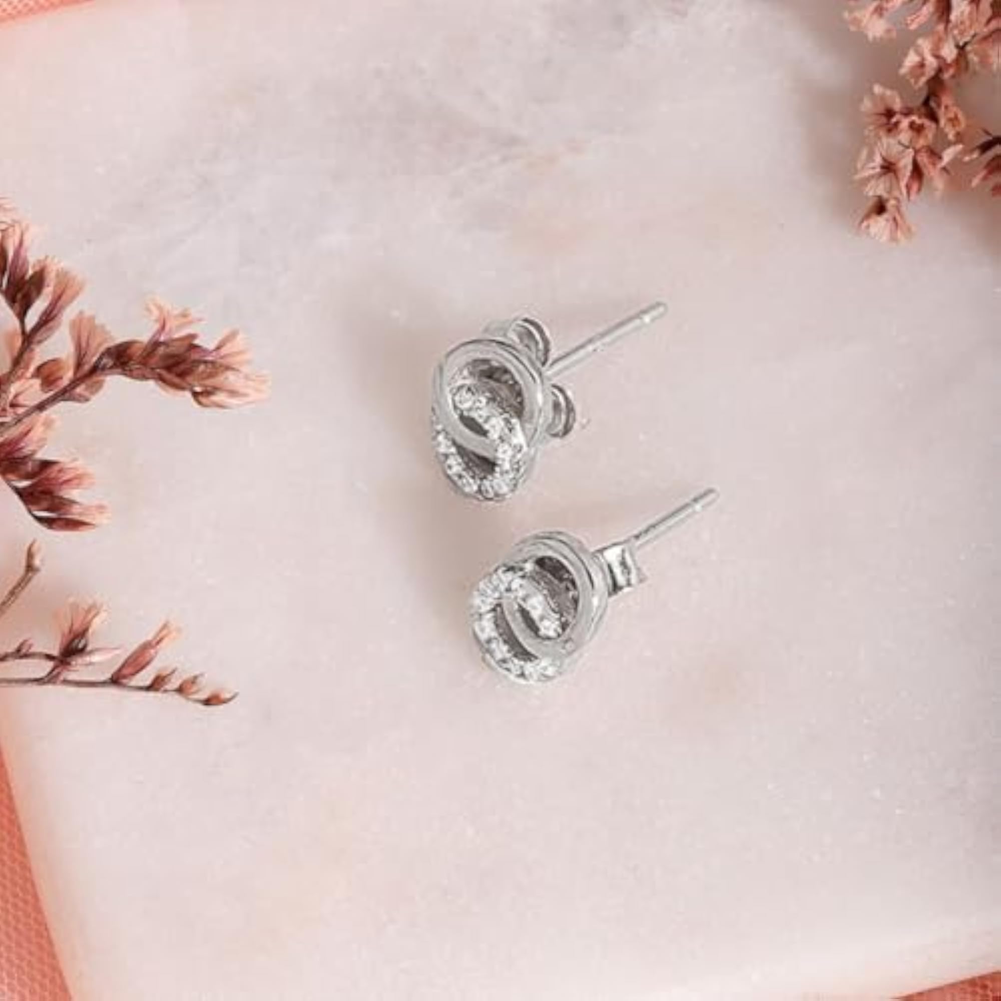 925 Silver CZ Gilded Circles Rhodium Stud Earrings