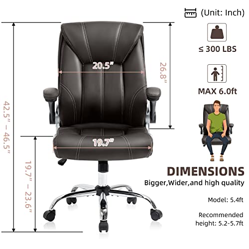 Seatzone Executive Office Chair Leather, High Back Home Office Desk Chair,Comfortable Computer Chair With Lumbar Support, Brown #TOP1