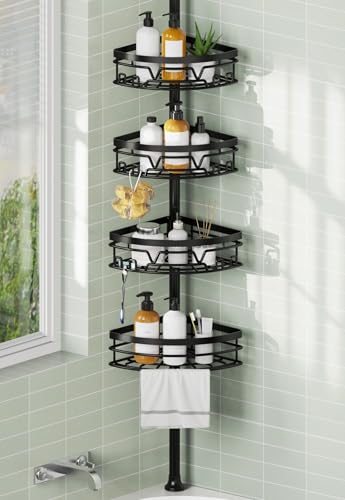 Image of KEGII Corner Shower Caddy Tension Pole, Fan-Shaped Large Capacity Organizer