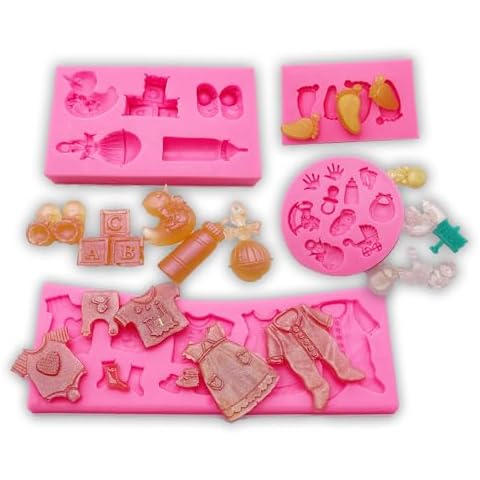 AMZTOART 4pc Mini Clothes, Feet and Hands Silicone Mold Polymer Clay Chocolate Fondant for Cupcakes Birthday Baptist Cake Decoration Cover