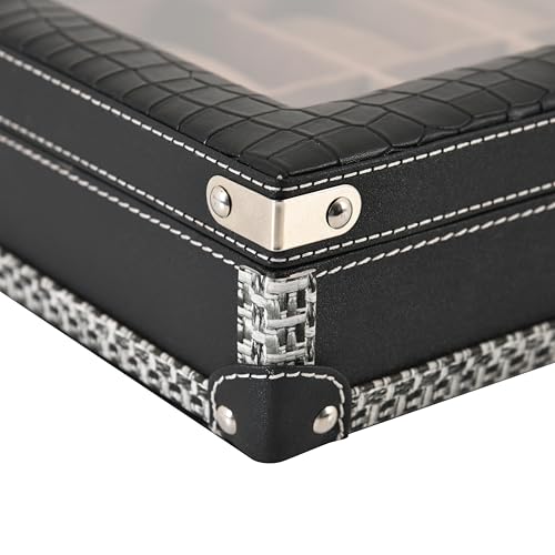 Image of BOXXO 12 Slot Watch Organizer Box for Men & Women - Premium PU Leather Watch Case (12G - Black /Tan)