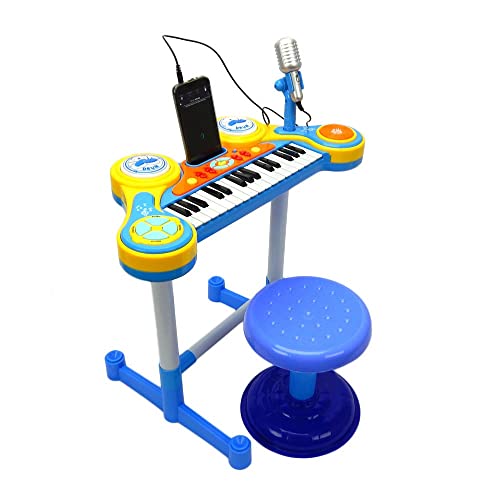 Teclado Piano Musical Infantil Com Microfone Banquinho luzes e Som - Mega Compras
