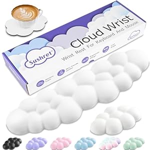 Sushret Cloud Wrist Rest Keyboard, Cloud Keyboard Wrist Pad Set with PU Leather Memory Foam, Cute Arm Rest for Palm Support, PC/Gaming Desk Accessories/Office Setup/Computer Hand Cushion - White