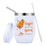 12 oz Aperol Edelstahl Weinglas,Doppelt isolierter Becher mit Deckel,Weinglas mit Strohhalm und Strohbürste,Partygeschenke für Damen,Reiseweinglas für Milch,Kaffee,Wein,Bier,Sekt und Cocktails