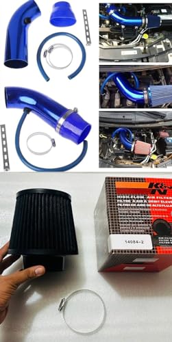 AUTO MT Cold Air Intake Pipe, 76mm 3 Inch Universal Performance Car Cold Air Intake Turbo Filter Aluminum Automotive Air Filter Induction Flow Hose Pipe Kit (BLUE + FILTER)
