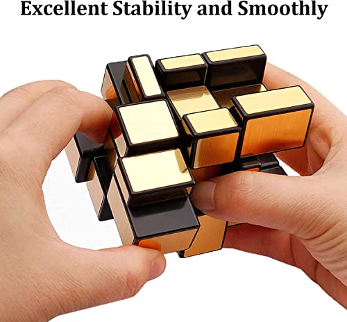 Image of Magic Smoothly Stickerless High Speed Magic for Kids,Speedy Stress Buster Brainstorming Puzzle Game Mind Games,Puzzle for 14 Years and Up,Multi (Mirror Golden Cubbe 3x3)