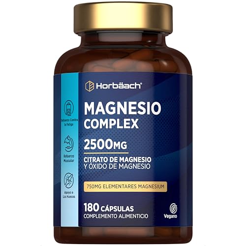 Citrato de Magnesio Complex 2500mg | 750mg Magnesio Elemental | Citrate & Oxide | 180 Cápsulas Veganas | Horbaach
