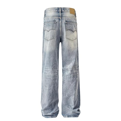 Jeans Pants Trousers Denim Retro Trendy Street Washed Blue Grinding Fading Casual Commuter Straight Leg for Men4
