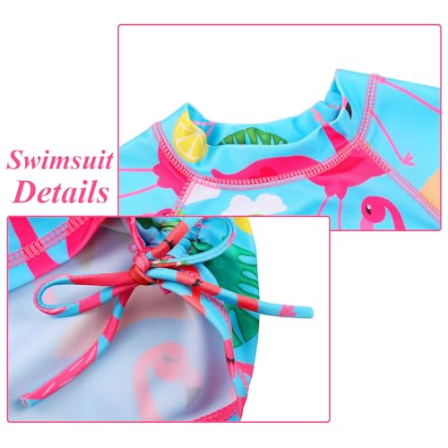 Image of BAOHULU Girls Two Piece Swimsuits Rash Guard Ruffle Bikini Skirt Short Sleeves Beach Dress Swimwear UPF 50+ 3-12Y
