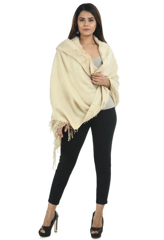 Image of Manra Women's Solid Faux Fur Border Stole Shawl Warm Wrap Cape for Winters (SC 14)