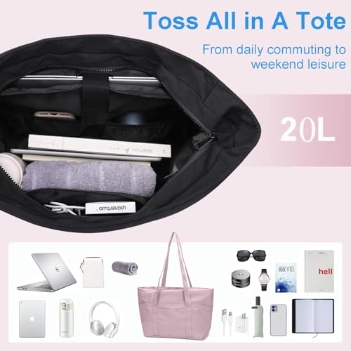 Image of CTWWFS Large Tote Bag for Women with Zipper, Nylon Lightweight Work Tote with 15.6 inch Laptop Sleeve, Nurse Bag for Work College