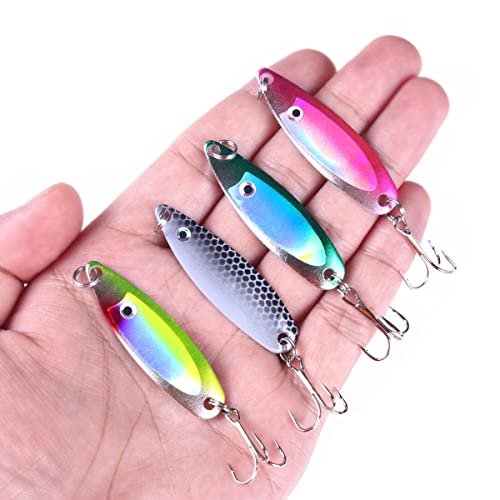 OriGlam 4 cucharas de pesca de metal, señuelos de pesca duros, cebos giratorios de pesca, cuchara de metal, cucharas de metal duro para agua dulce y salada