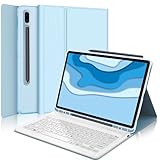 Keyboard Case for Samsung Galaxy Tab S7 FE/S8 Plus/S7 Plus 12.4 Inch, Smart Magnetic Detachable Wireless Bluetooth Keyboard, Protective Slim Folio Tablet Cover with S Pen Holder, Auto Sleep/Wake