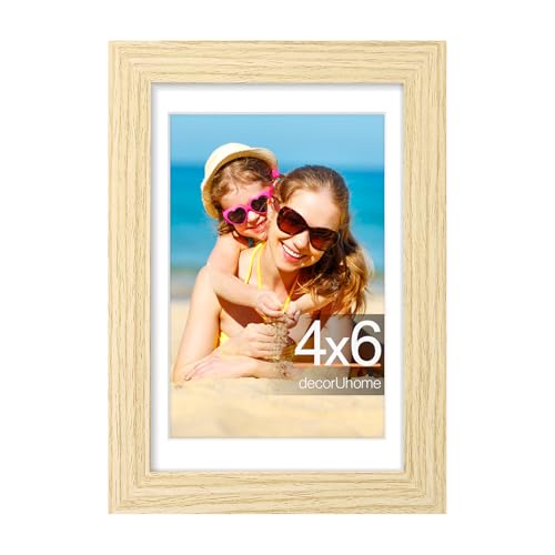 decorUhome 4x6 Picture Frame, Display Pictures 3.5x5 with Mat or 4x6 without Mat, Wall & Tabletop Display Photo Frame, Natural, 1 Pack