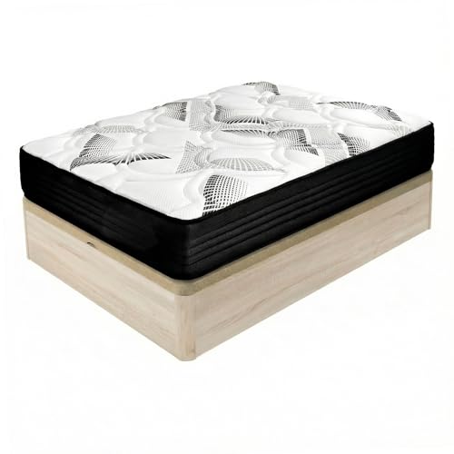amuéblate Online   Pack Colchón Viscoelástico Híbrido Visco Box con Núcleo de Muelles Ensacados + Canapé Madera Reforzado Gran Capacidad | Color Cambria 135 x 200