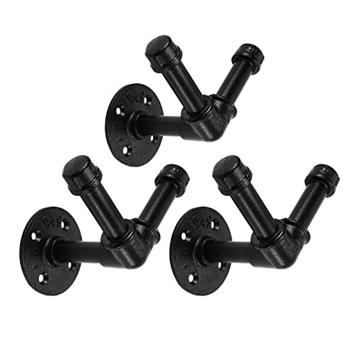 Home Tzh Bathroom Towel Hooks For Hanging 3 Pack Vintage Industrial Pipe Towel Holder Black Wall Mounted Heavy Duty Hook Decorative For Farmhouse Kitchen cover