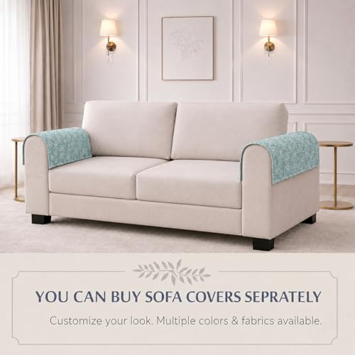 Image of STITCHNEST 'Verdant Phool Stories' Sofa Armrest Cover | Elegant Jacquard Fabric, Washable & Durable for Modern Living (18 x 22 Inches)
