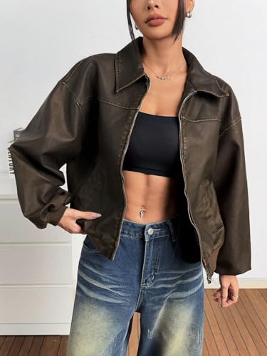 Chic and Comfy: Women's Brown PU Leather Jacket for Fall and Winter (Large) - Image 4