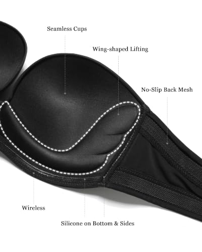 Image of HACI Push Up Strapless Bra for Women Anti-Slip Padded Wireless Stay Put