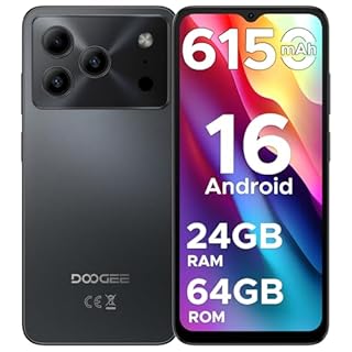 DOOGEE Note 56 Mobile Phones, Newest Android 16 Smartphone, 6150mAh, 8.45mm Ultra-Slim, 6.56" HD+ 90Hz, 24GB + 64GB/2TB Android Phones, Dual SIM Unlocked Mobile Phone, Face ID, GPS, OTG, FM-Black