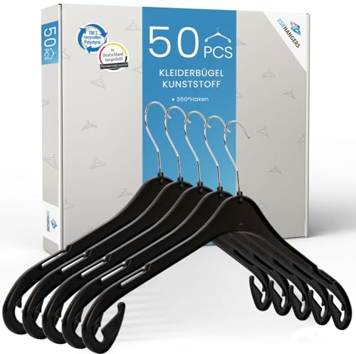 Perchas para niños NA T (50 unidades, 26 cm, plástico, para bebés, color negro, ahorro de espacio, perchas para niños
