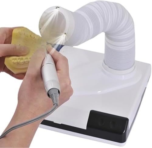 AZIEBAY 歯科研磨集塵機、ファンとLEDを備えた強力でコンパクトな2-in-1デスクトップ、歯科ラボやマニキュアに適したデュアル機能伸縮チューブを備えた強力なネイルバキューム、実用的、多機能、お手入れが簡単、耐久性、ポータブル、安心してご購入ください