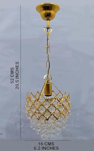 Image of Crown Lighting Crystal Jhumar in, Round Shaped Gold Finished Pandent /Hanging Chandelier Celling Light with Free Bulb Included (Medium) (Temple JHUMAR, 160MM)