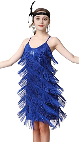 Image of Women 1920s Gatsby Flapper Dress Sexy Open Back Strap Fringed Cocktail Party Dress with 20s Accessories