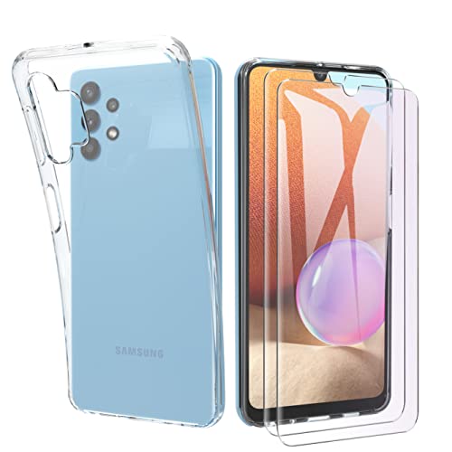 HTDELEC Coque pour Samsung Galaxy A32 4G Transparente + 2 × Verre trempé Protection écran,Souple TPU Étui Protection Bumper Housse Antichoc Cover TPU Case Cover pour Samsung Galaxy A32 4G -01 Cover