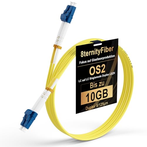 8ternityFiber OS2 Fibre 160 m/525 ft, 1GB/10GB Glasfaserkabel LC Multimode Duplex 9/125 µm, Längenoptionen: 1 m-200 m, OD: 2 mm, LSZH Gelb-6 Stück