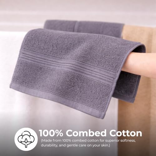 Image of Cotton Face Towel Pack of 4, 100% Cotton Towels, Soft Absorbent Small Gym Towel for Face, 400 GSM Quick Dry Bathroom & Travel Towels Men & Women, 30 x 30 cm, Grey