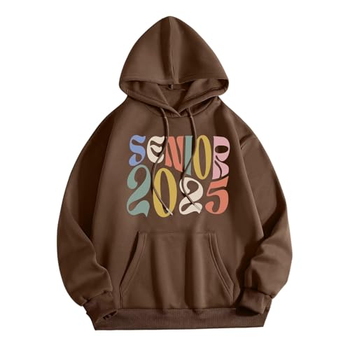 Generisch Sudadera con capucha casual con cuello redondo bolsillo para la temporada senior 2025 para mujer cárdigans largos para mujer, marrón, XXL