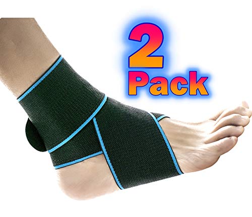 Ankle Support 2 Pack, Adjustable Wrap Stabilizer Brace for Men & Women, Use for Sprained Ankle Shin Splint Achilles Tendonitis Compression Sleeve for Plantar Fasciitis Swollen Ankle Recovery Foot Pain