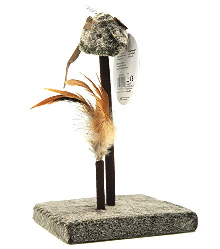 OWLFAVO Mouse and Feather Interactive Motion Cat Toy, 3 in 1 Fun Swing Spring Teaser with Squeak Sound, Light Up Eyes, Soft Natural Feather for Exercise, Fur Mice Pet Game for Cats and Kitten