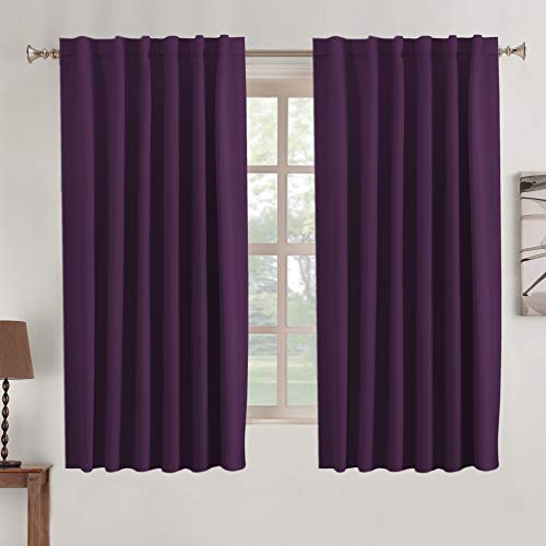 Turquoize Back Tab Curtains Room Darkening Curtains - Thermal Insulated Purple Blackout Curtain For Girls Rod Pocket Curtain Window Treatments For Nursery Bedroom 2 Panels- Purple-52 W X 63" L #TOP1