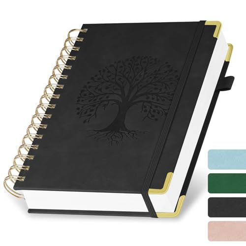AOOSU Cuadernos de Espiral, Cuaderno A5 de 300 Páginas, bloc de notas con tapa dura Gomas Elásticas 100 g/M² Papel Autado A Líneas para Escribir, Trabajar, Estudiar, Agenda (Negro)
