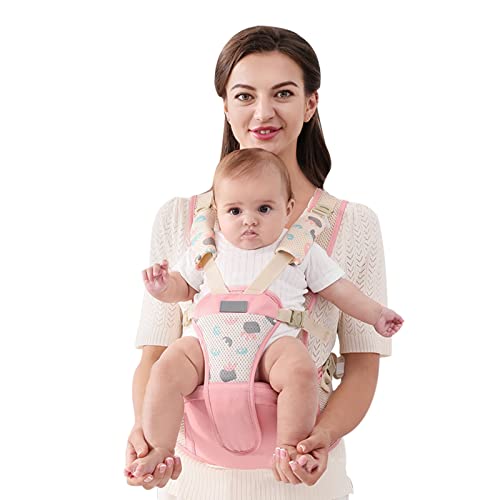 SONARIN Transpirable Simple Portabebé Asiento de Cadera,Mochila Portabebés con Asiento de Cadera Ergonómico Portador de Bebé Portabebés Multifuncional para Recién Nacidos 0-36 Meses(Rosa)