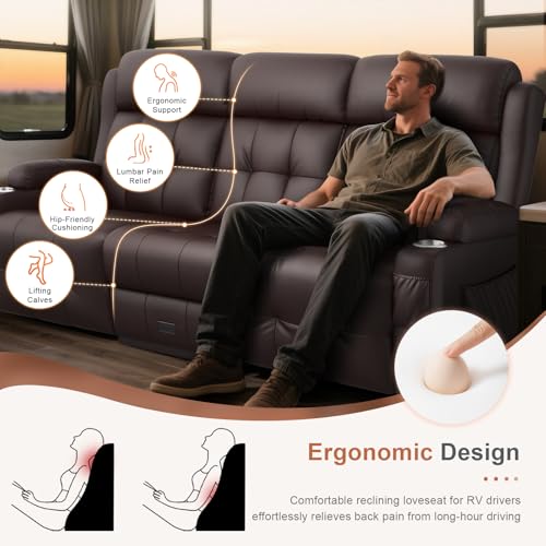 Image of Home Theater Seating, 3 Seat Power Recliner Sofa with Massage & Heat, Wall Hugger Reclining Loveseat with USB, RV Couch with LED Lights, Flip Backrest, Cup Holders for Movie Theater & Gaming Room